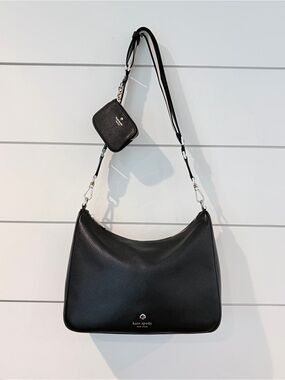 kate spade Black Pebbled Leather Hobo Quiet Luxury Clean Girl Core City Chic
